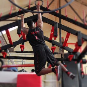 Ninja Warrior completing Ring Toss obstacle